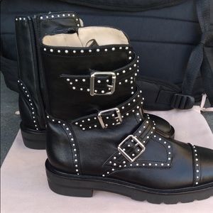 Stuart Weitzman genuine leather motorcycle boots.